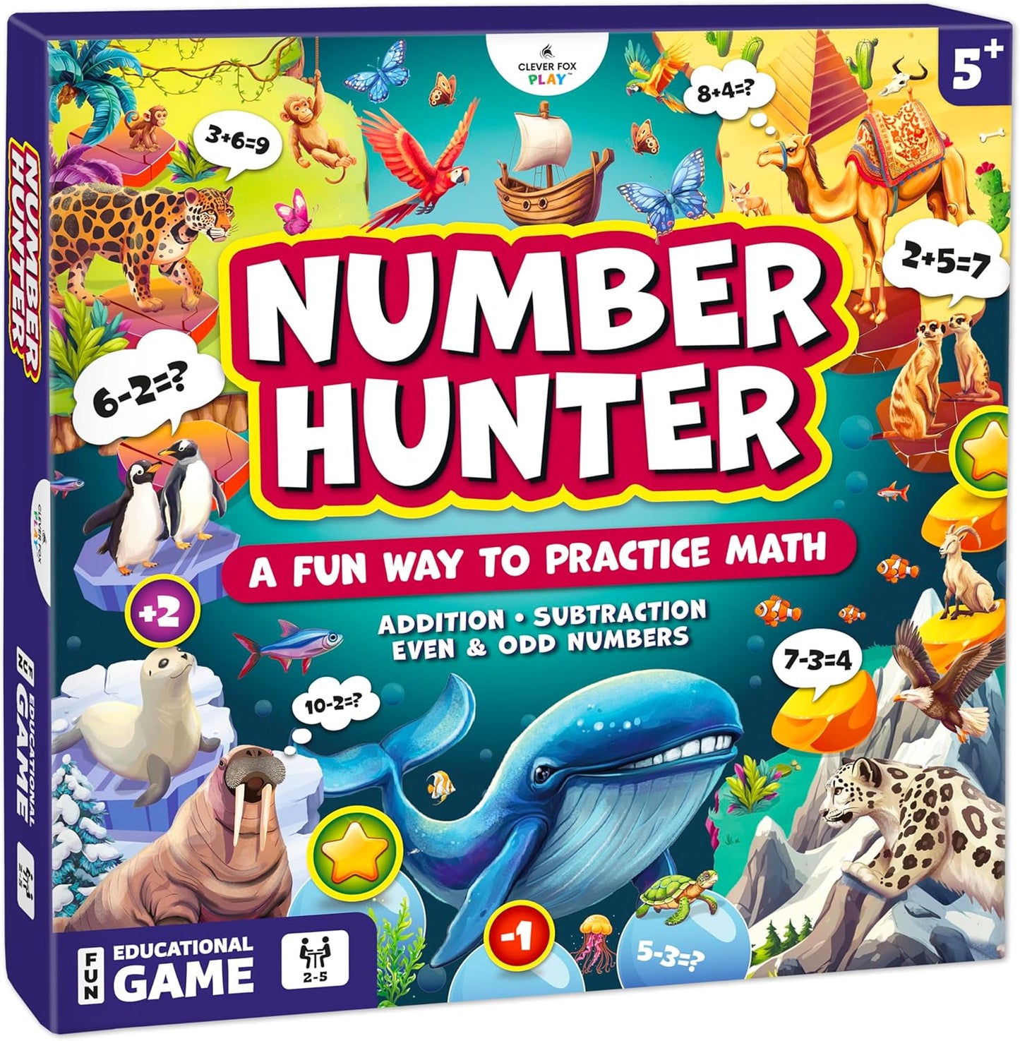 Number Hunter Juego de Mesa de Matemáticas – Aventura de Suma y Resta para Niños de 4 a 8 Años – Divertido Juego Educativo STEM para Kindergarten, 1º a 3º Grado, Educación en Casa y Noche de Juegos