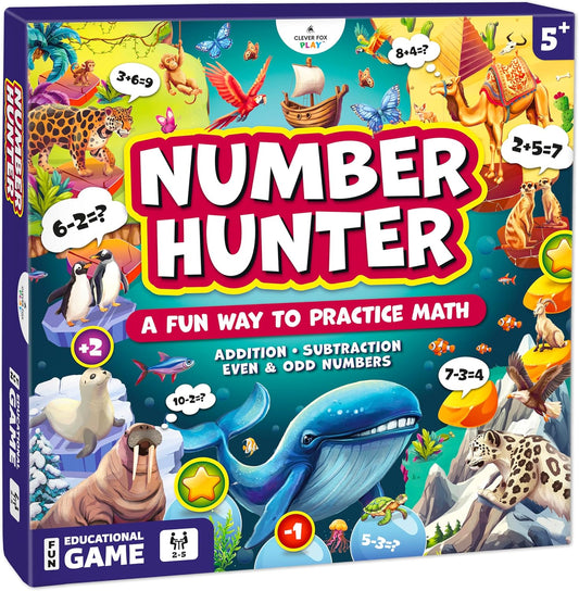Number Hunter Juego de Mesa de Matemáticas – Aventura de Suma y Resta para Niños de 4 a 8 Años – Divertido Juego Educativo STEM para Kindergarten, 1º a 3º Grado, Educación en Casa y Noche de Juegos