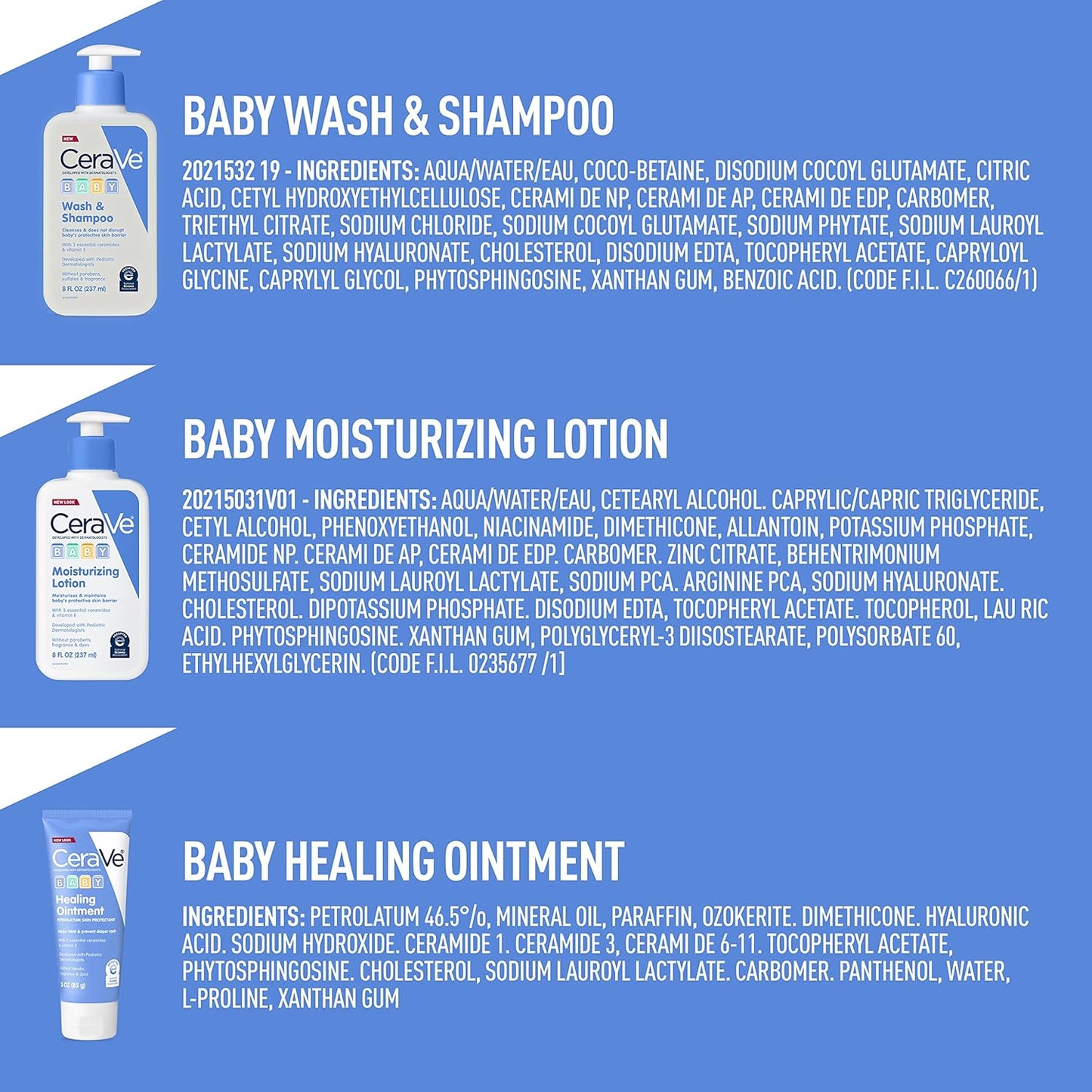 CeraVe Juego de baño para bebé, lavado y champú de 8 onzas + loción hidratante de 8 onzas + ungüento curativo de 3 onzas, sin fragancia, sin parabenos, sin ftalatos y sin lágrimas, artículos