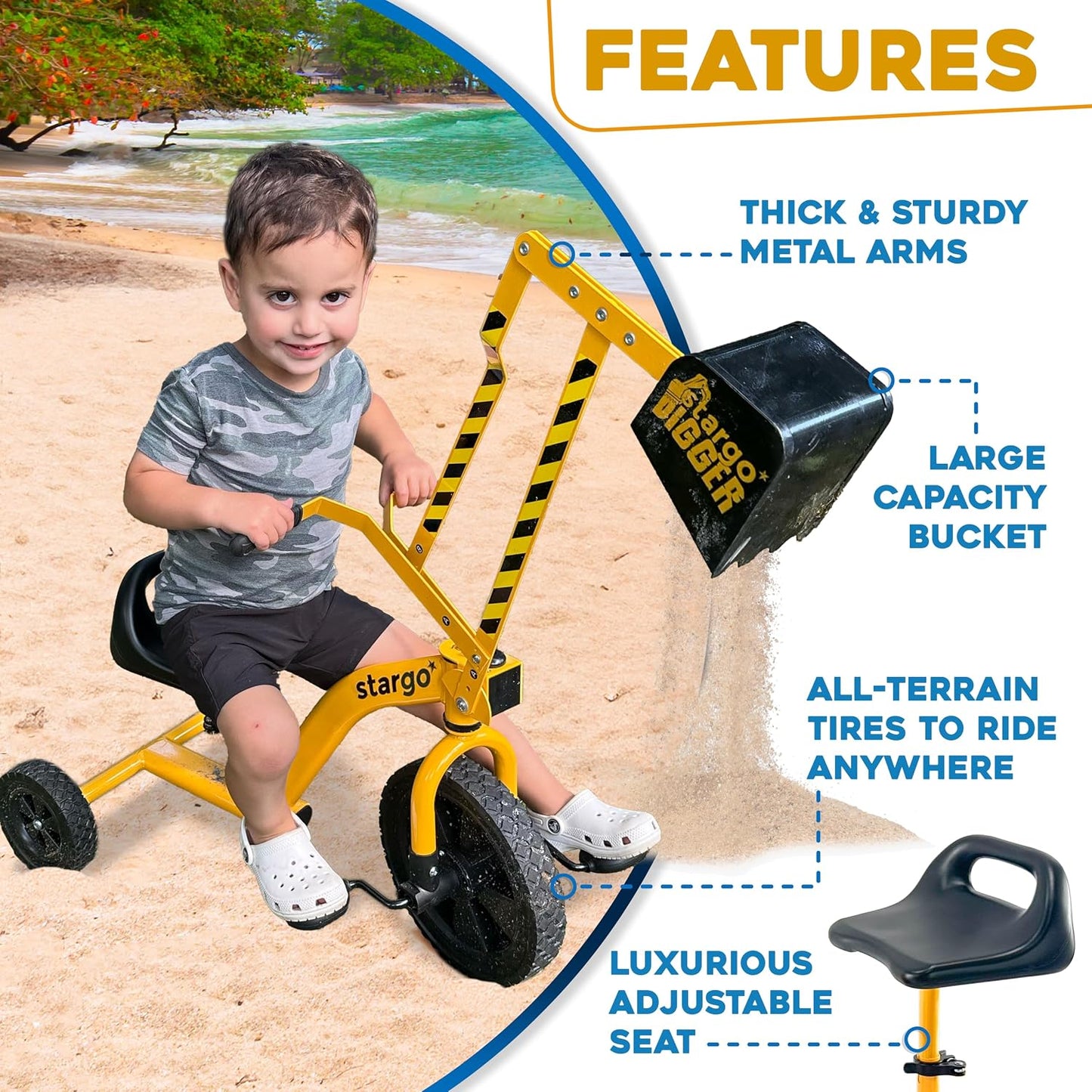 stargo Excavadora de juguete para niños con arena, triciclo con ped...