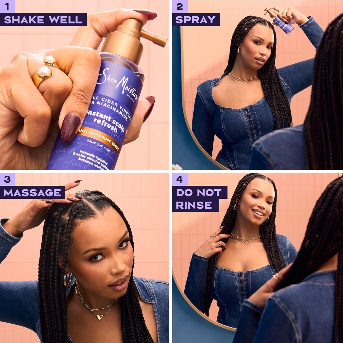 Shea Moisture Instant Scalp Refresh Spray anticaspa con ácido salicílico y tecnología de reparación del cuero cabelludo hidrata el cuero cabelludo seco, elimina la acumulación y controla la picazón y