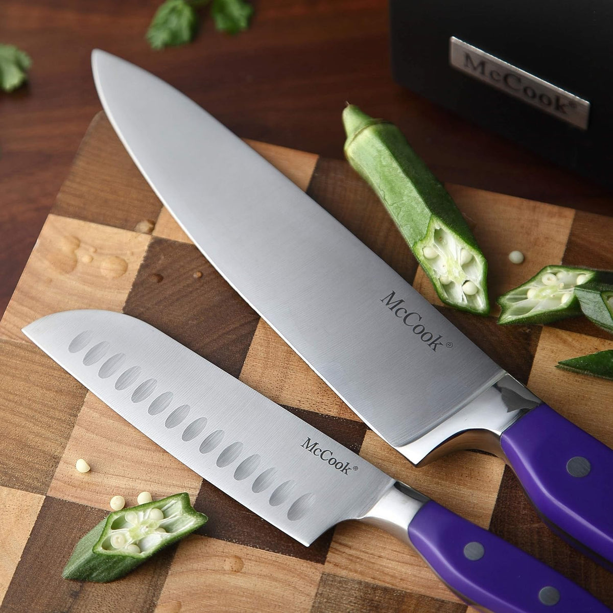 McCook FDA Juego de cuchillos de cocina de acero inoxidable con blo...
