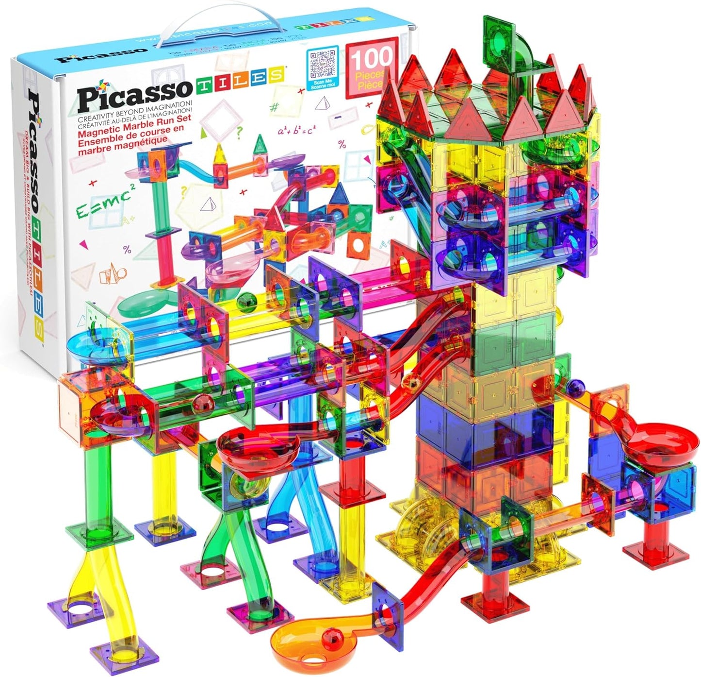 PicassoTiles - Juego de pista de canicas magnéticas de 100 piezas c...