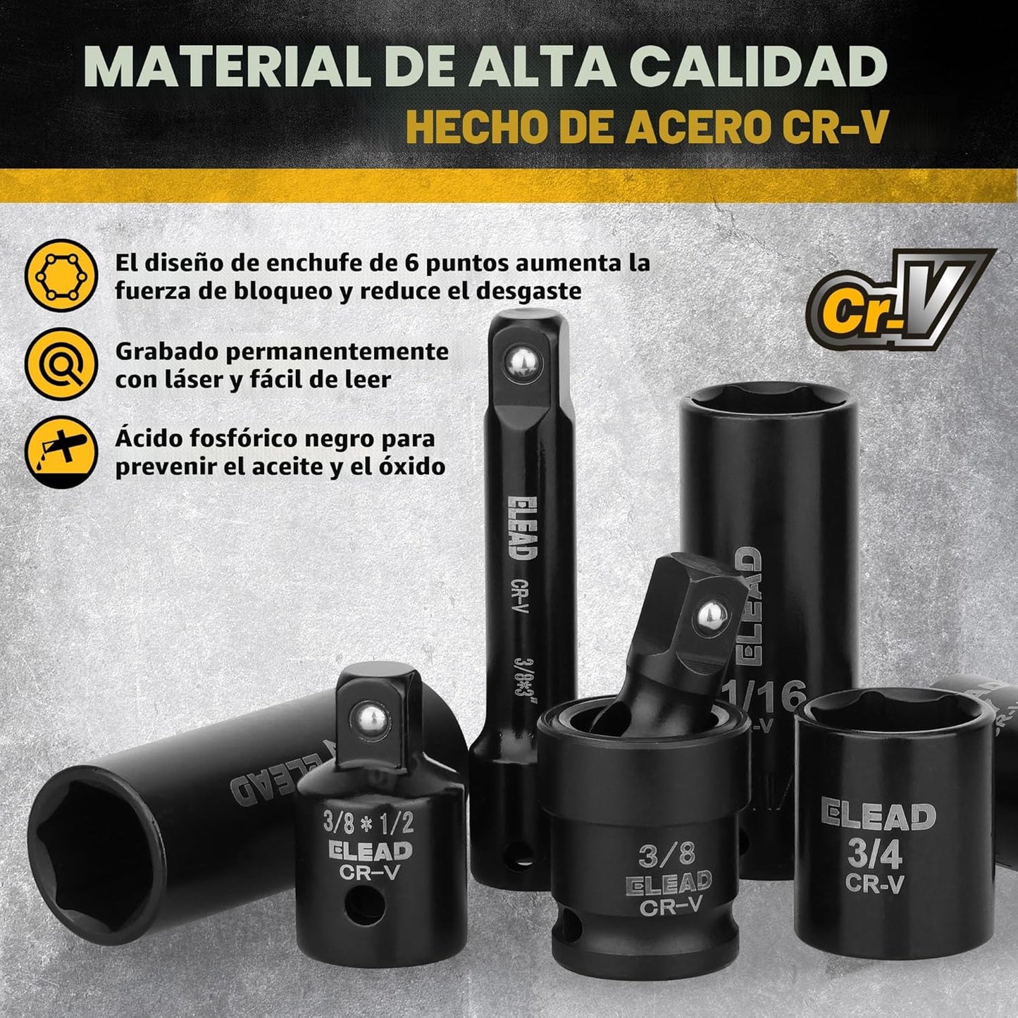 Juego de dados de impacto de 3\/8 pulgadas, juego de 50 piezas de d...