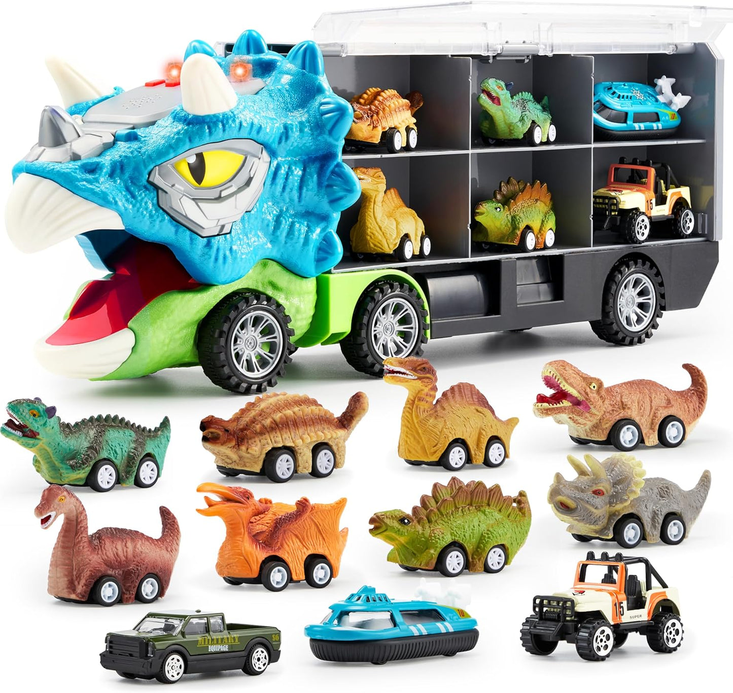 JOYIN Juguetes de Dinosaurio 13 en 1 para Niños de 3-5, Camión de D...