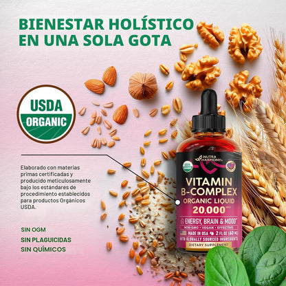 Vitamina B-Complex orgánico USDA B5 ácido pantoténico | B12 metilco...