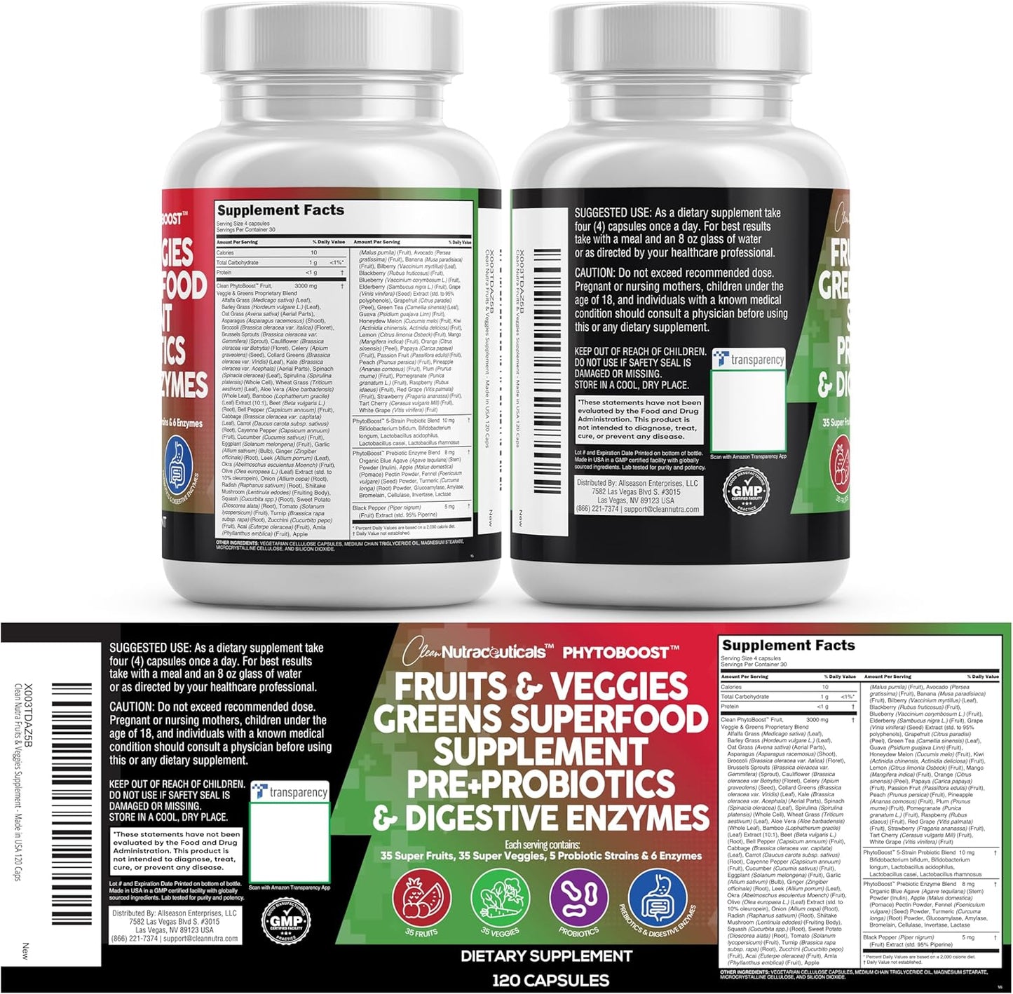 Clean Nutraceuticals Suplemento de frutas y verduras Superalimento...