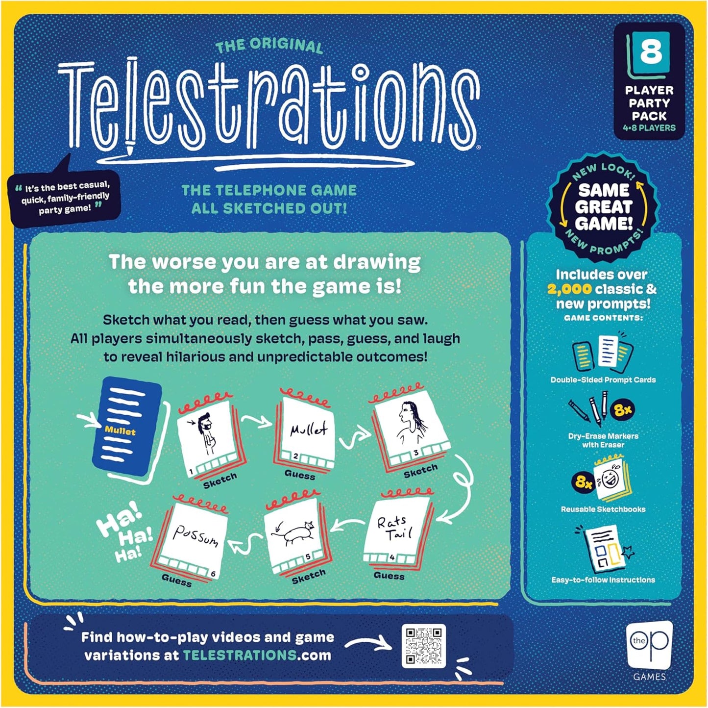 Telestrations - Juego de mesa para 8 jugadores de segunda edición, galardonado juego de fiesta divertido e impredecible imprescindible con un nuevo aspecto, dibuja lo que lees y luego adivina lo que