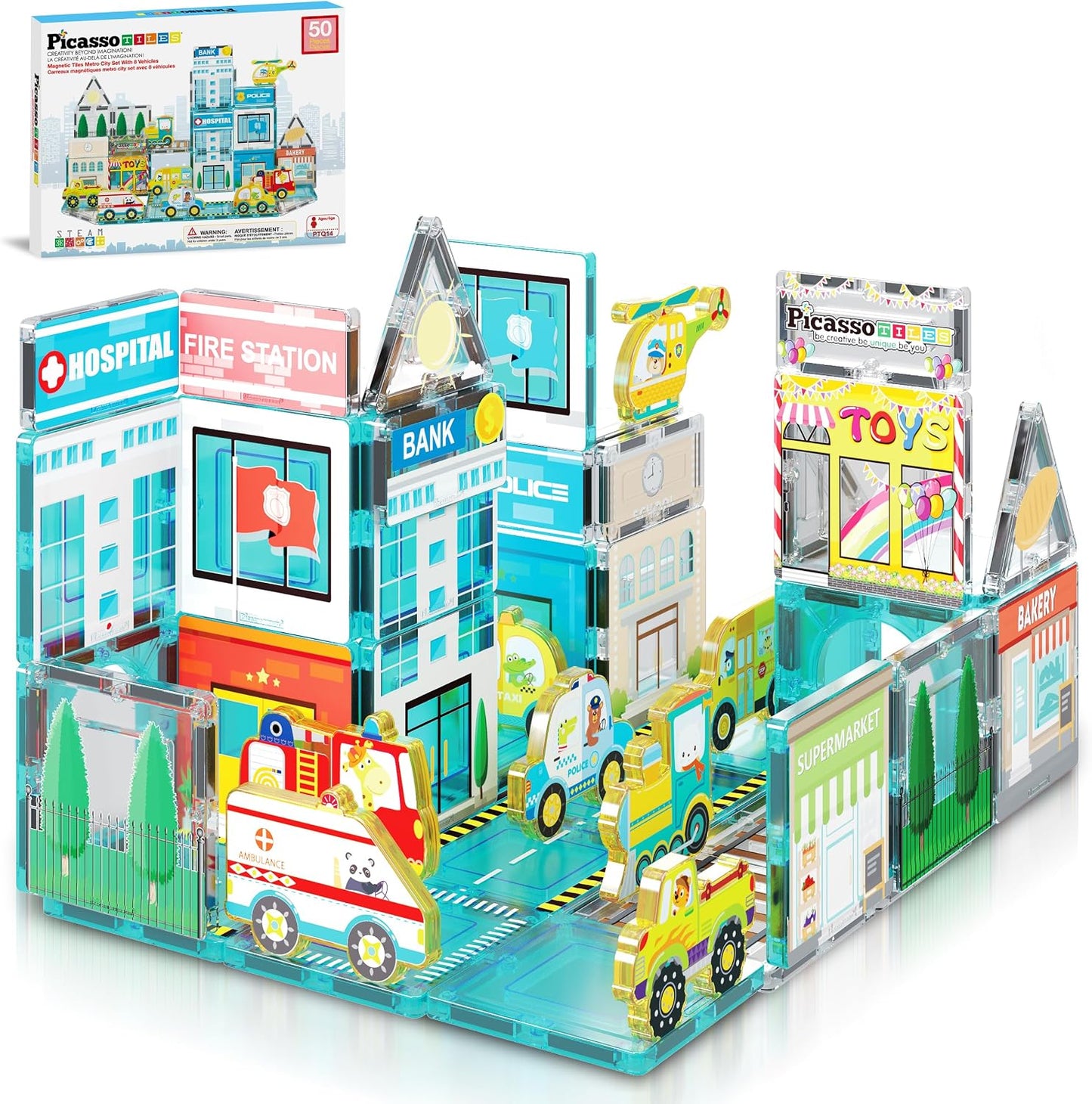 PicassoTiles Metro City Hospital - Azulejos magnéticos, juego de co...