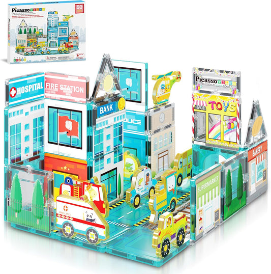 PicassoTiles Metro City Hospital - Azulejos magnéticos, juego de co...