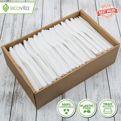 Ecovita Cuchillos 100% compostables \u2013 500 utensilios desechabl...