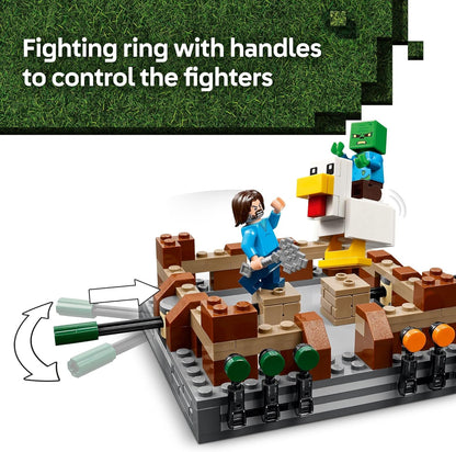 LEGO Minecraft Woodland Mansion Arena de Combate – Juguete de construcción para niños a partir de 10 años – Incluye figuras de Steve, Garrett y Henry Minecraft, además de un jinete de pollo y más