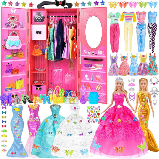 iBayda Juego de 139 piezas de muñeca y armario de moda de 11.5 pulg...