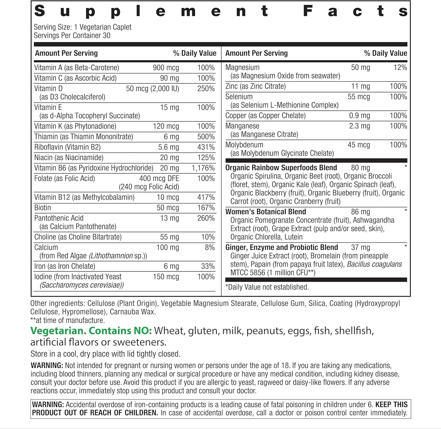 Rainbow Light Multivitamínico One + para mujer | 30 cápsulas | Nutr...