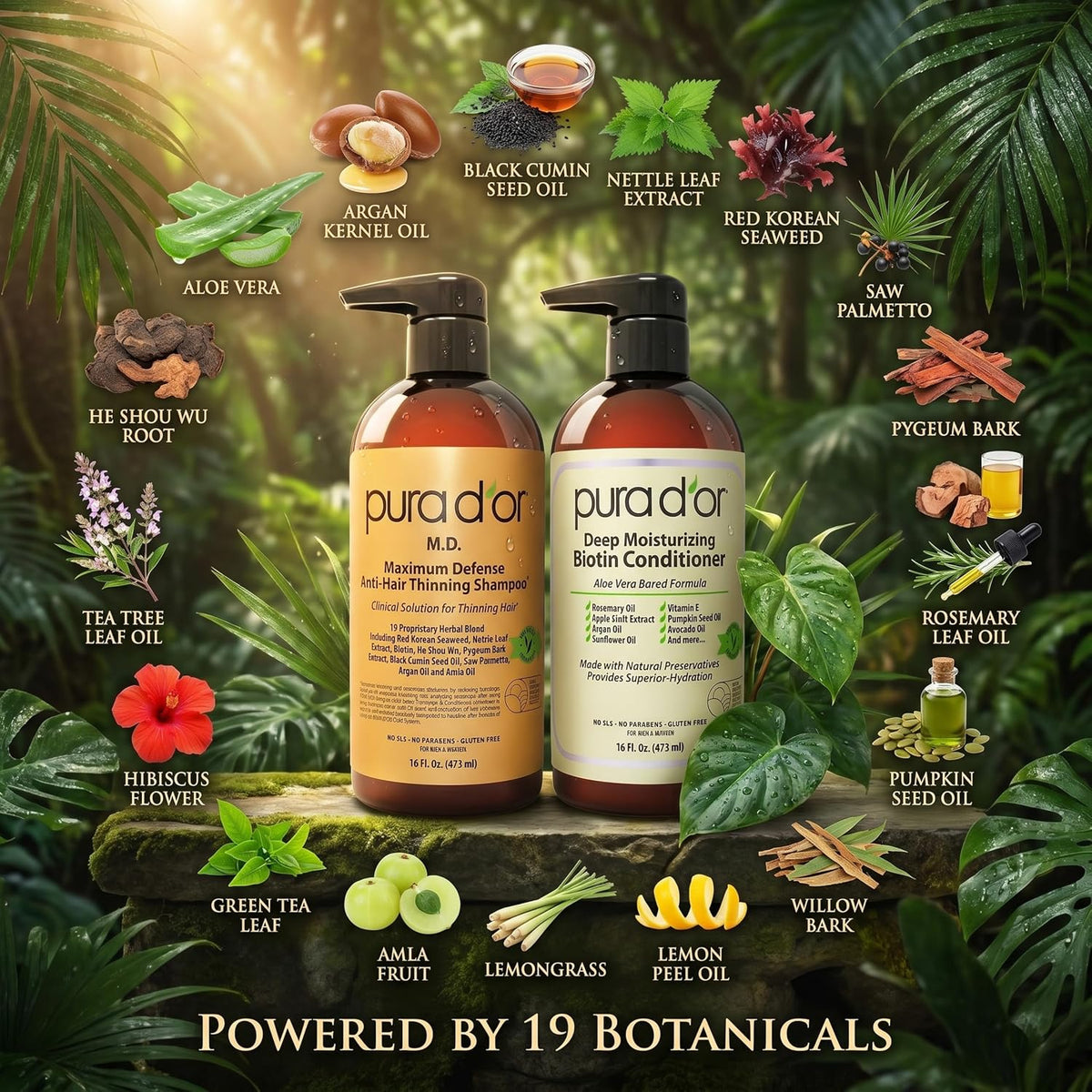 PURA D'OR MD Maximum Defense - Juego de champú y acondicionador...