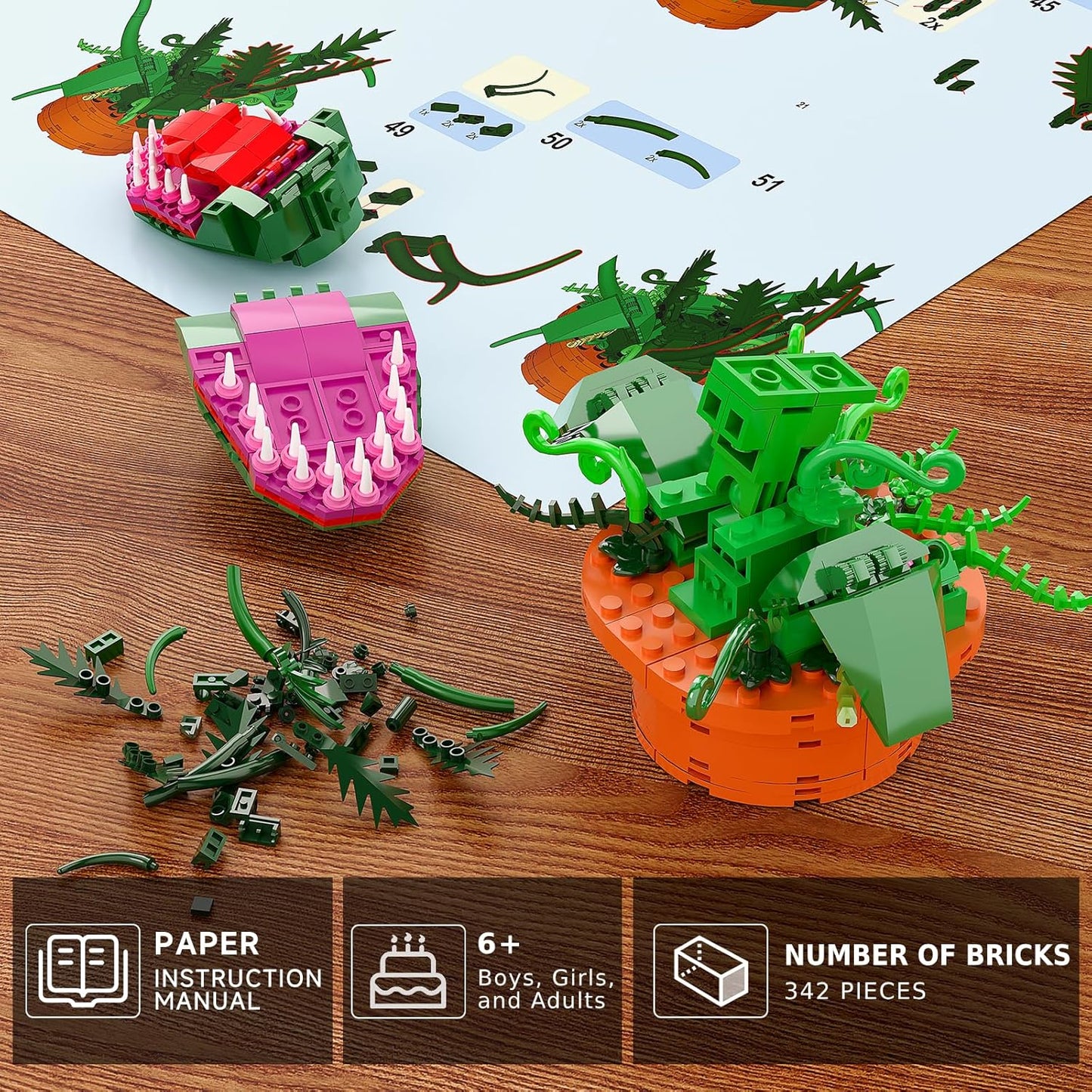 Set de bloques de construcción de Audrey 2 Flor Caníbal, Little Shop of Horrors Planta Piraña con Boca Abrirble, colección de juguetes, regalo de cumpleaños, Navidad, festivo, para fans de TV, niños