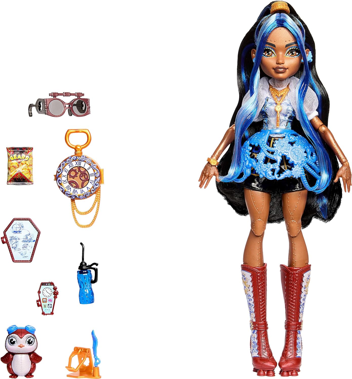 Monster High Muñeca, Robecca Steam en blusa azul y pantalones corto...