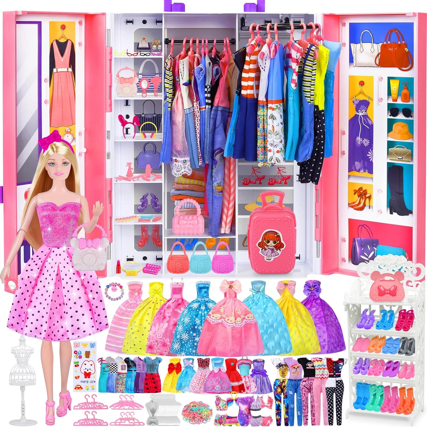 Juego de armario de muñecas con muñeca, 342 piezas de ropa y acceso...