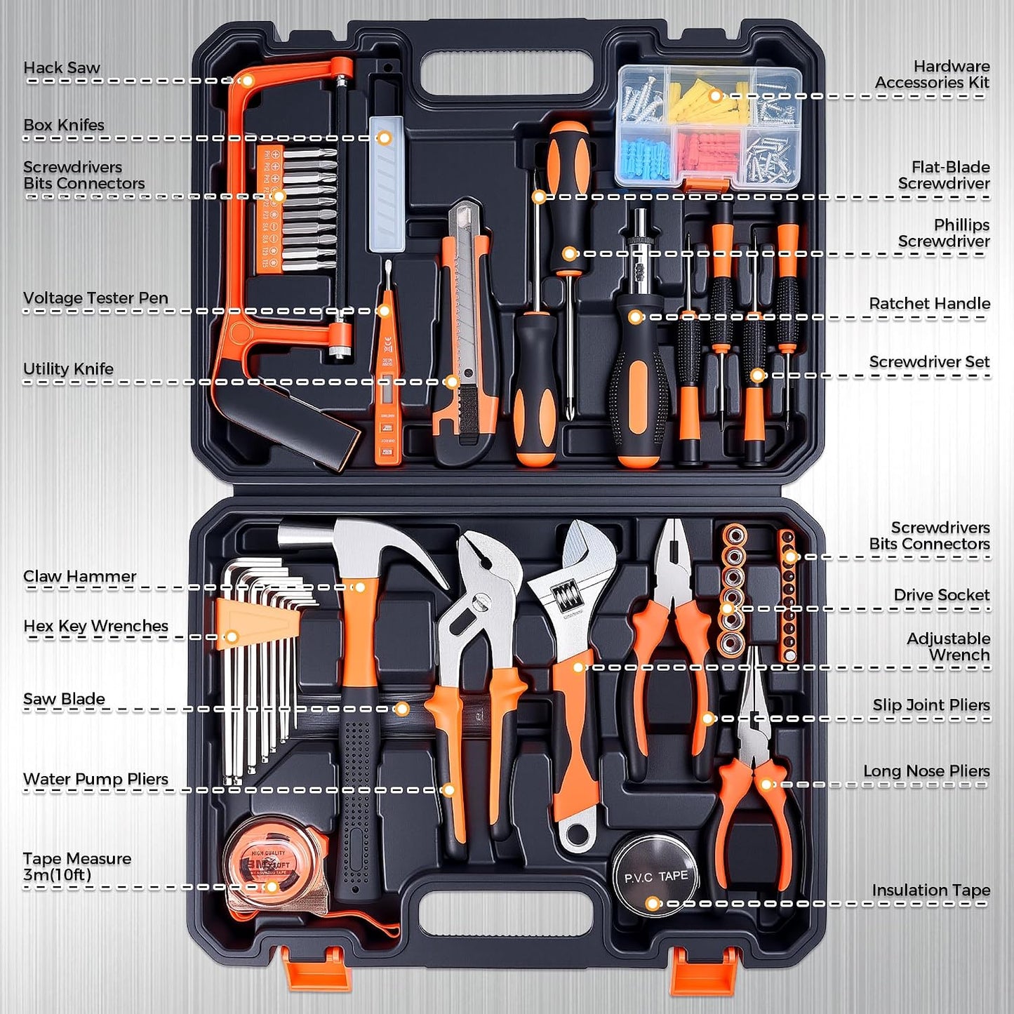 KOOPOOL Kit de herramientas de 160 piezas para el hogar, juego de h...