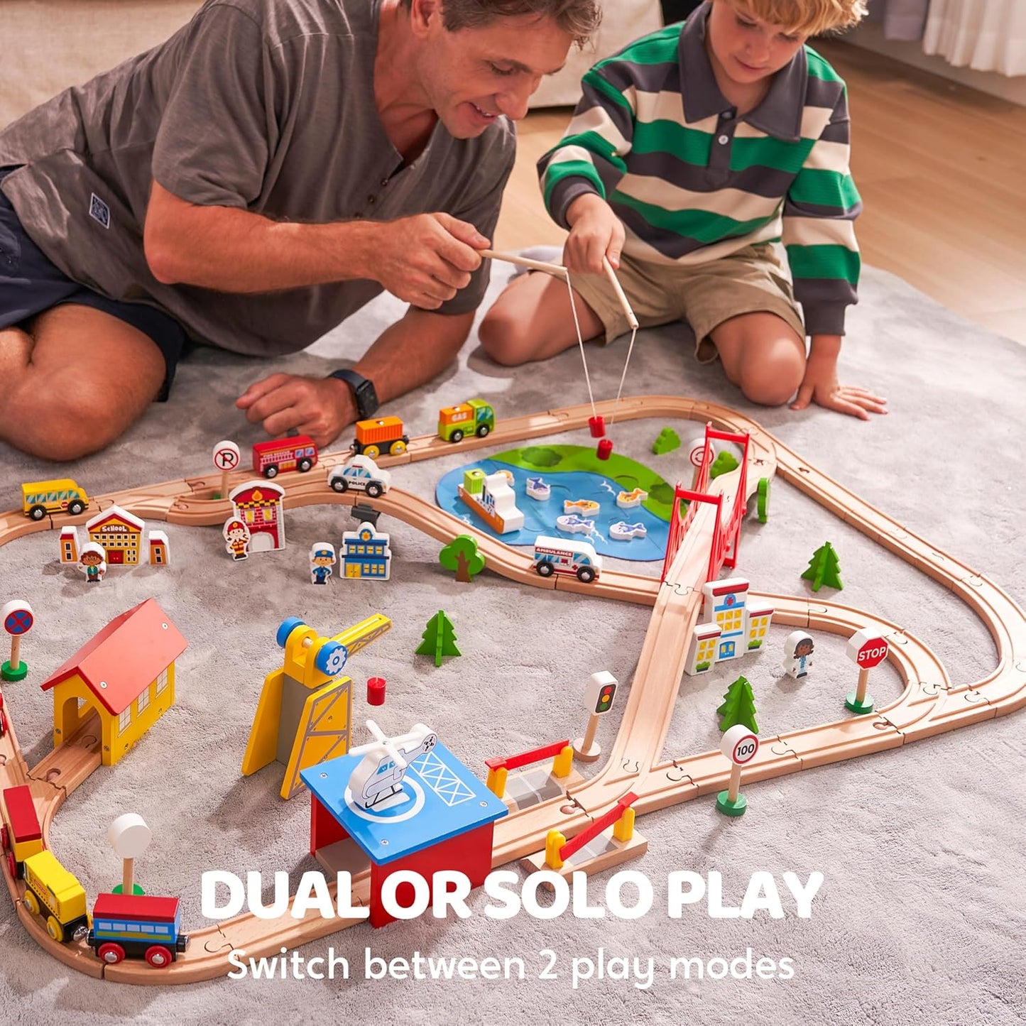 Juego de trenes de madera de 110 piezas - Trenes magnéticos de jugu...