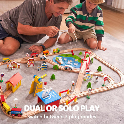 Juego de trenes de madera de 110 piezas - Trenes magnéticos de jugu...