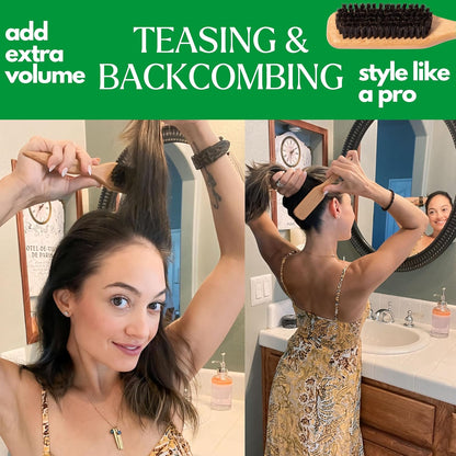 GranNaturals Cepillo de Cabello con Cerdas de Jabalí para Peinado Hacia Atrás para Cola de Caballo Elegante, Moño y Alisado de Cabello de Bebé, Cabellos Sueltos, Control de Bordes - Cepillo de Cardado