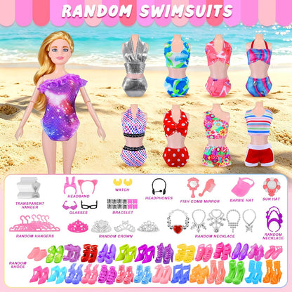 135 piezas de ropa y accesorios para muñecas con muñeca, vestidos d...