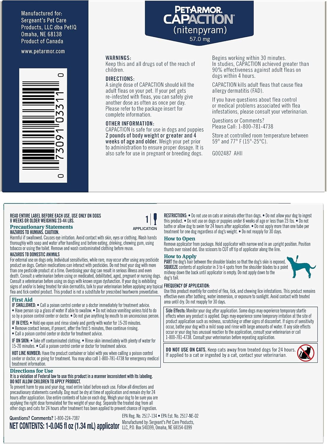 PetArmor CAPACTION - Tratamiento oral contra pulgas para perros (6...