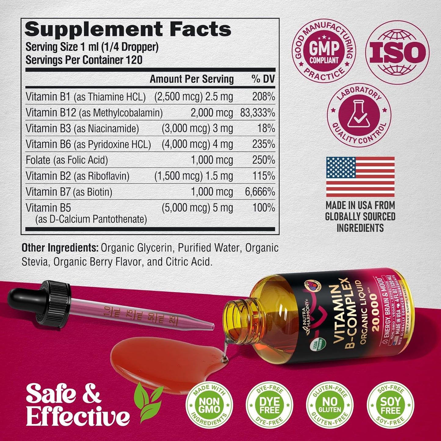 Vitamina B-Complex USDA Orgánico B5 Ácido Pantoténico | B12 Metilco...
