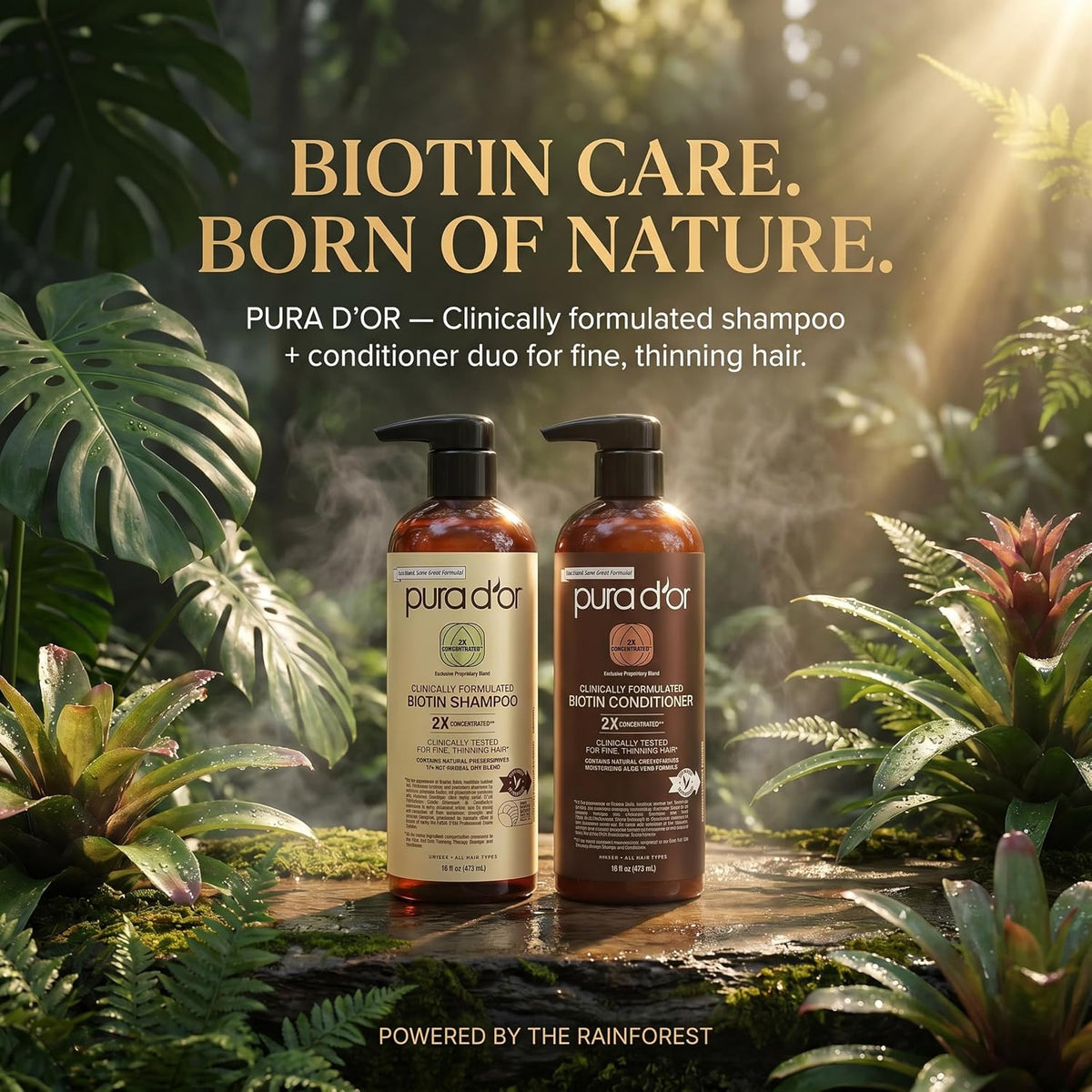 PURA D'OR Juego de champú y acondicionador de biotina clínicame...