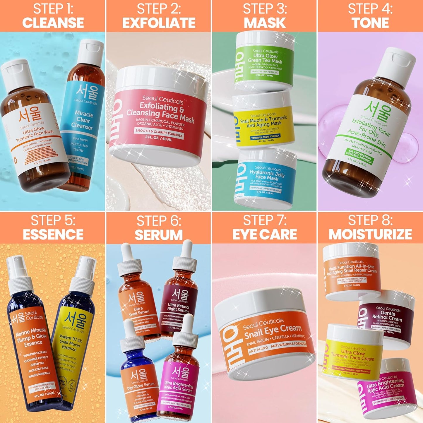 SeoulCeuticals K Beauty - Suero coreano al 5 % de niacinamida + mucina de caracol al 97.5 % + ácido hialurónico, cuidado de la piel coreano sin crueldad, suero facial antienvejecimiento natural y