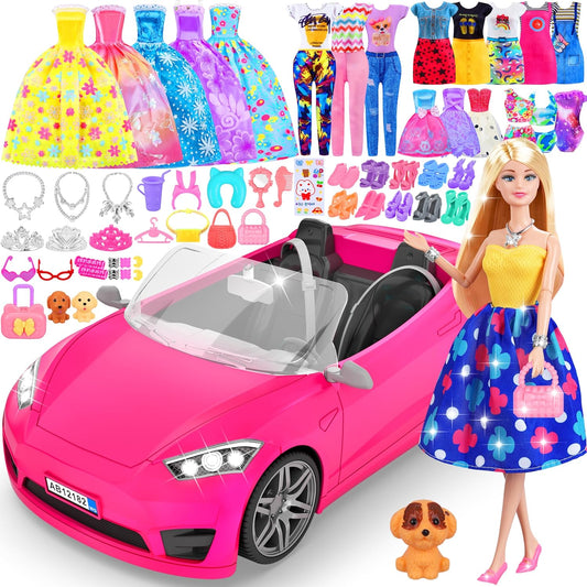 MINIFUN Juego de 91 piezas de automóvil convertible para muñecas, r...