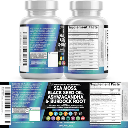 Clean Nutraceuticals Musgo Marino Aceite de Semilla Negra Ashwagand...