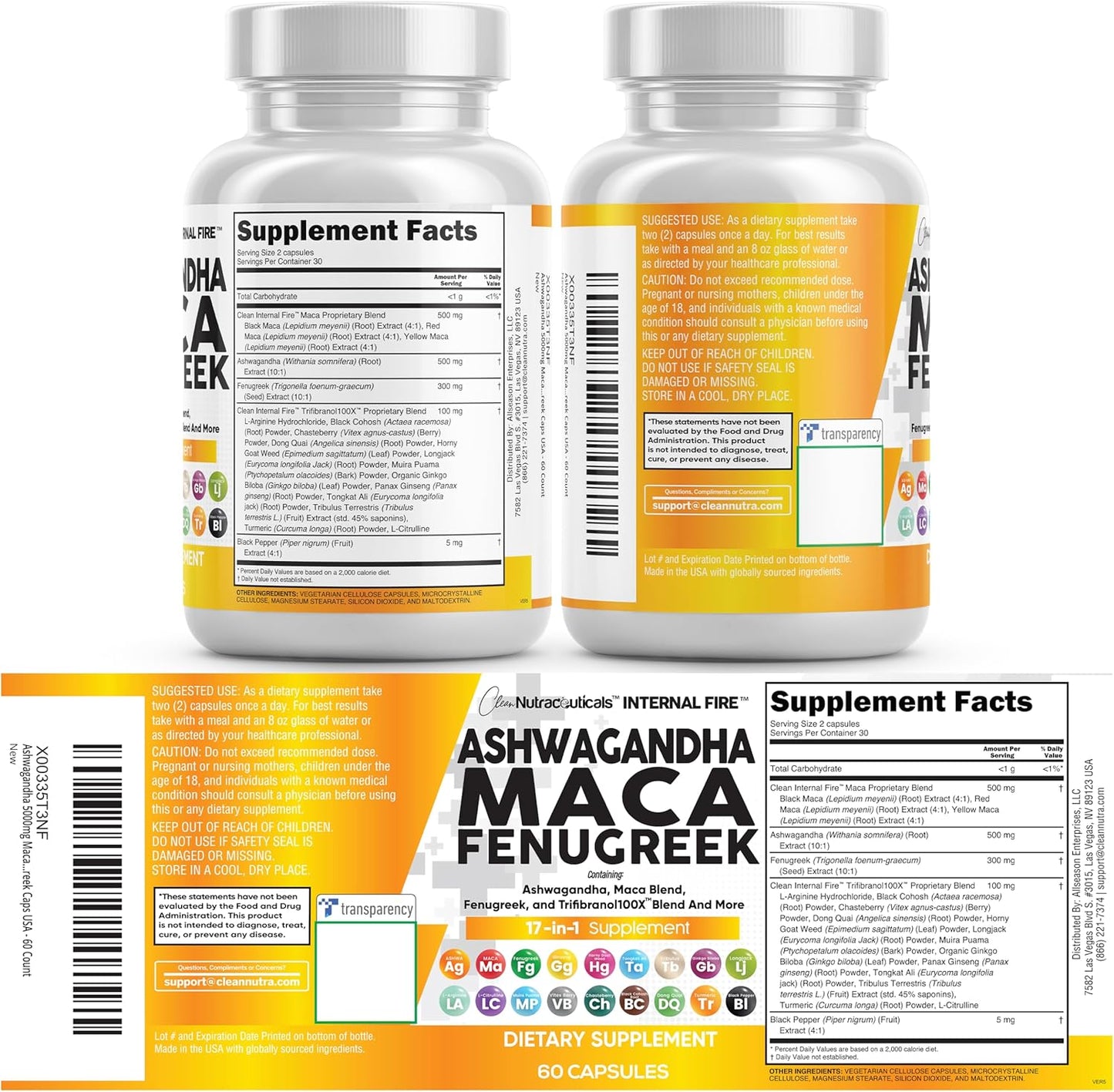 Ashwagandha 5000 mg de raíz de maca 2000 mg de fenogreco 3000 mg Su...