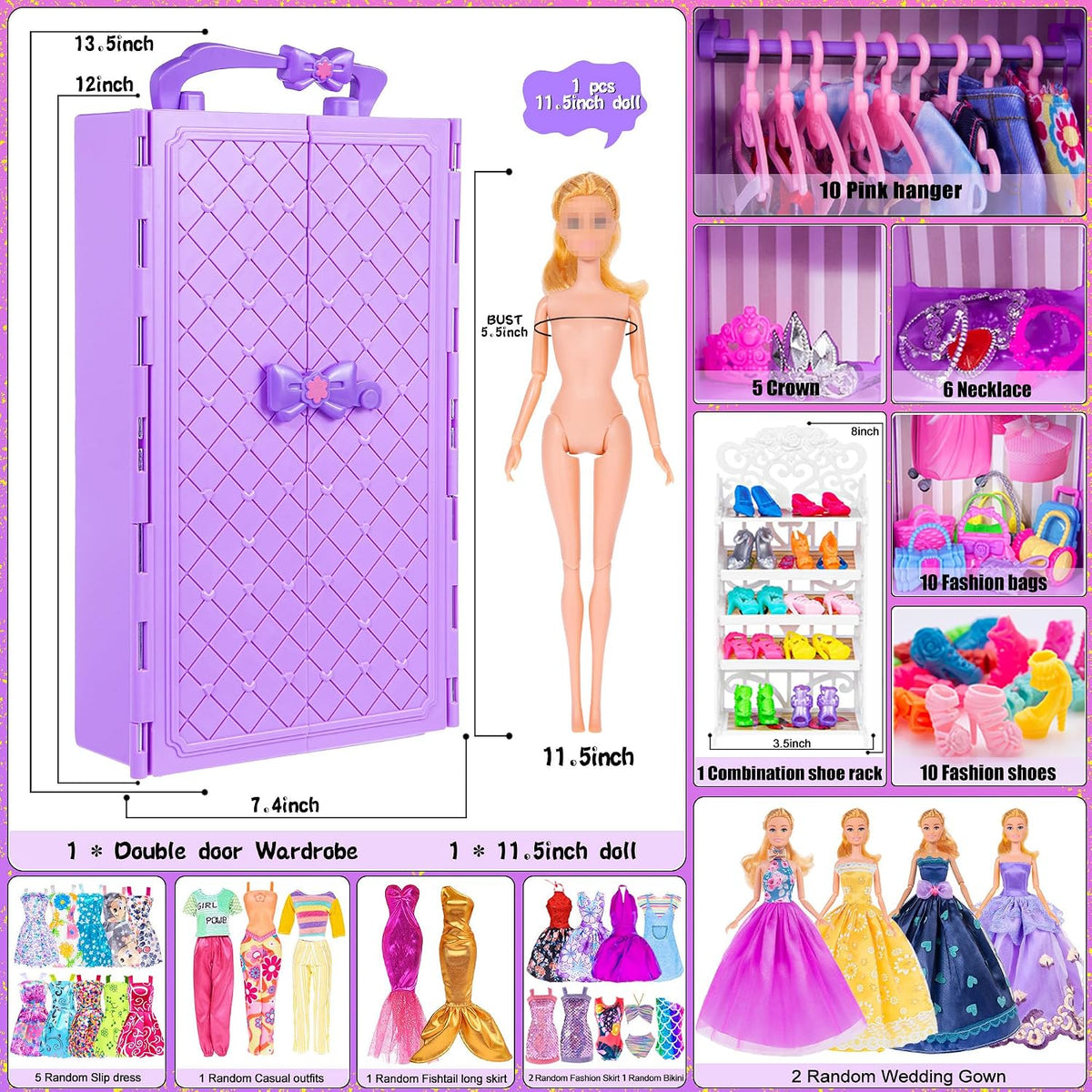 Muñeca de 11.5 pulgadas y accesorios para muñecas - Set de 101 piez...
