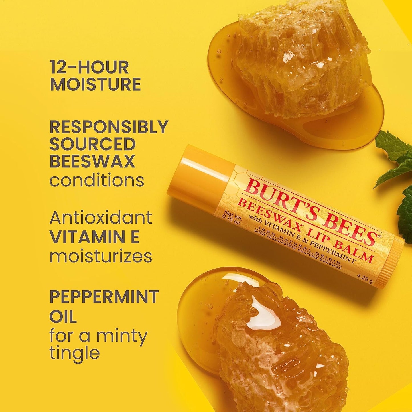 Burt's Bees - Bálsamo labial hidratante 100% natural, de cera d...