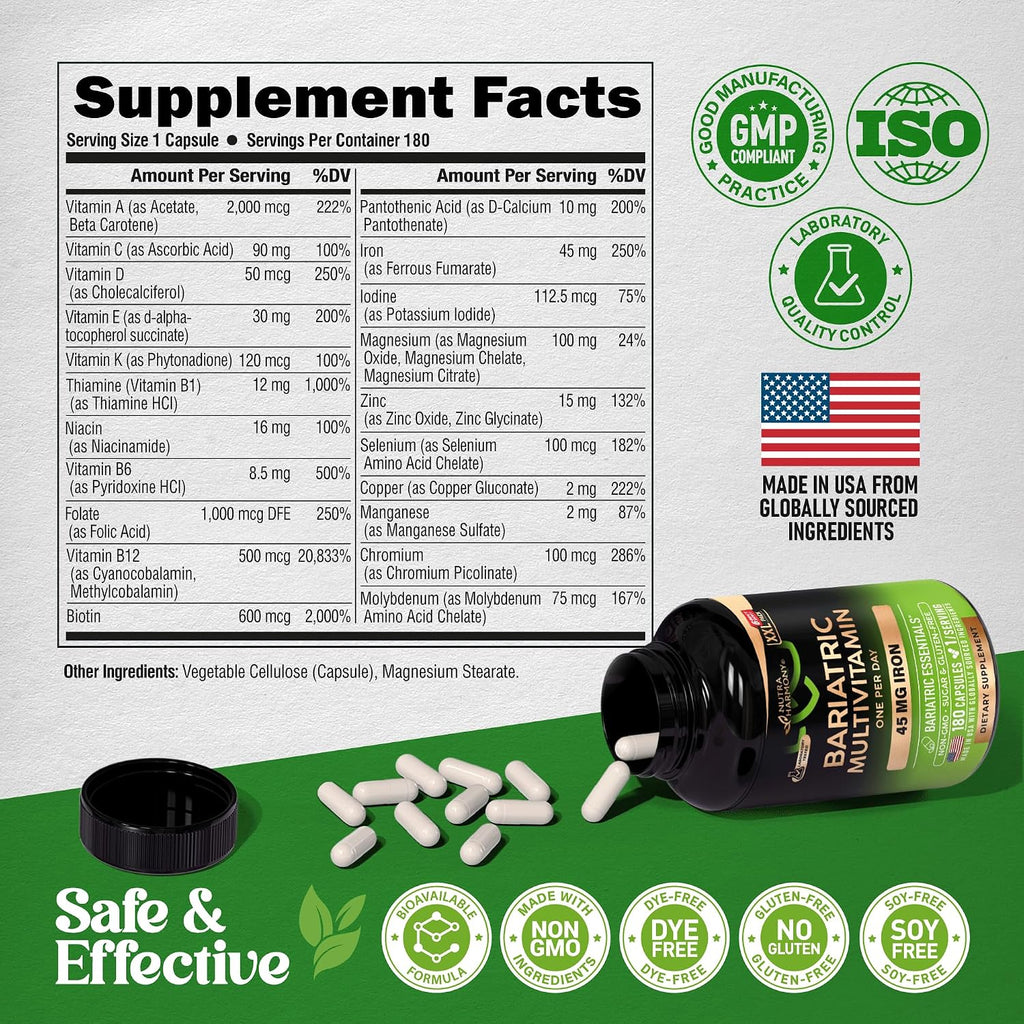 Multivitamínico bariátrico - Suplementos de hierro de 45 mg - Fabri...