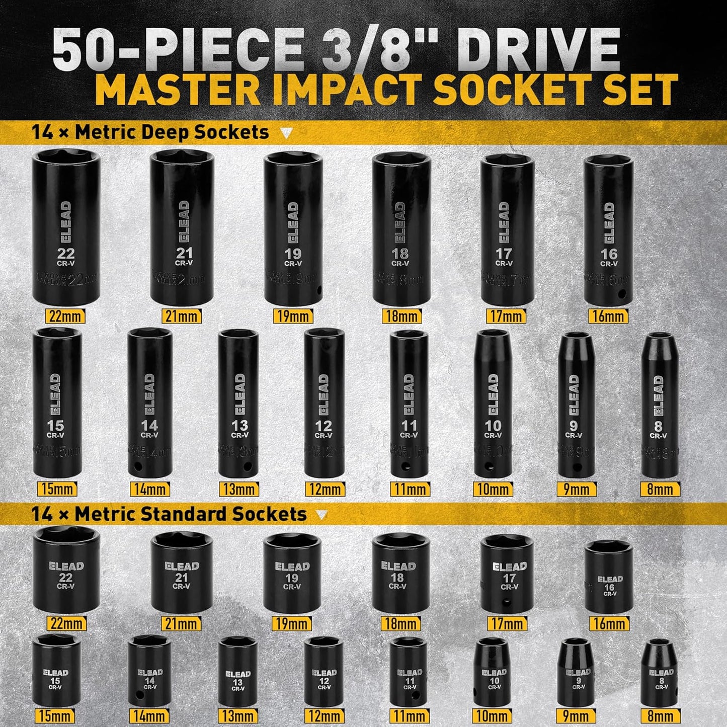 Juego de dados de impacto de 3\/8 pulgadas, juego de 50 piezas de d...