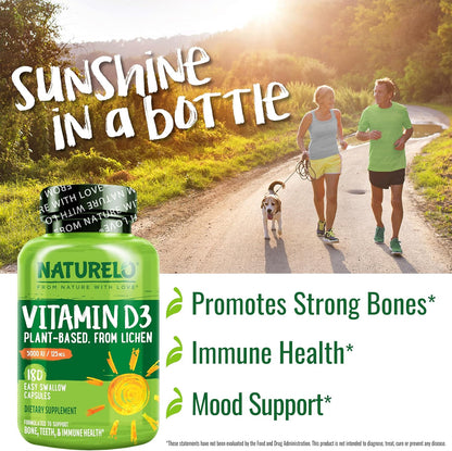 NATURELO Vitamina D - 5000 UI - Basada en plantas de liquen - Suple...