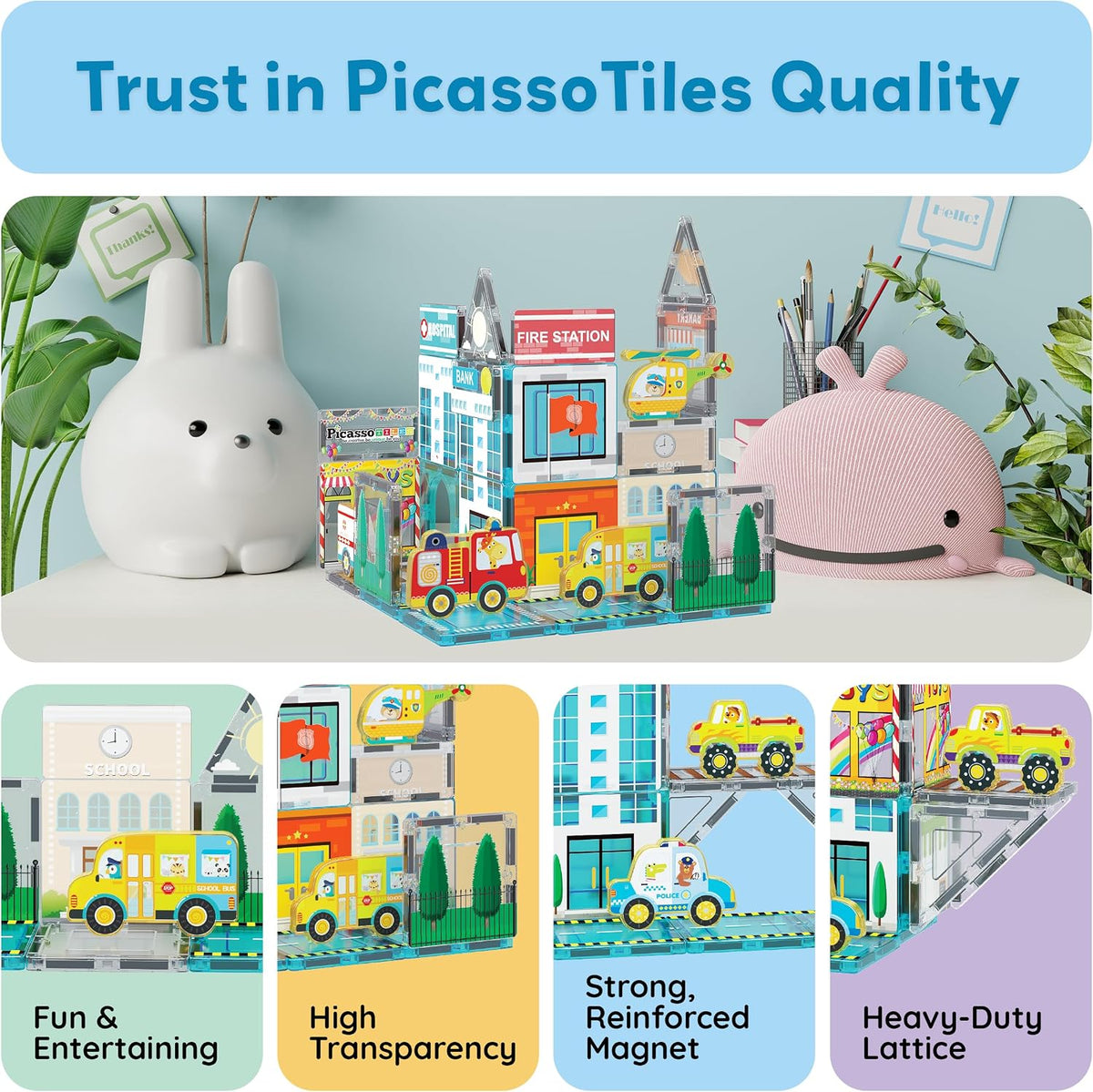 PicassoTiles Metro City Hospital - Azulejos magnéticos, juego de co...