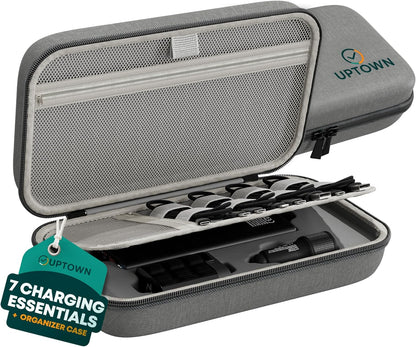 Uptown Paquete de tecnología de carga de viaje de 7 piezas, cargador portátil de 10,000 mAh, adaptador de pared GaN de 45 W, cargador de automóvil de 48 W y 4 cables con organizador de cables, esenciales de viaje para teléfonos, tabletas y computadoras po
