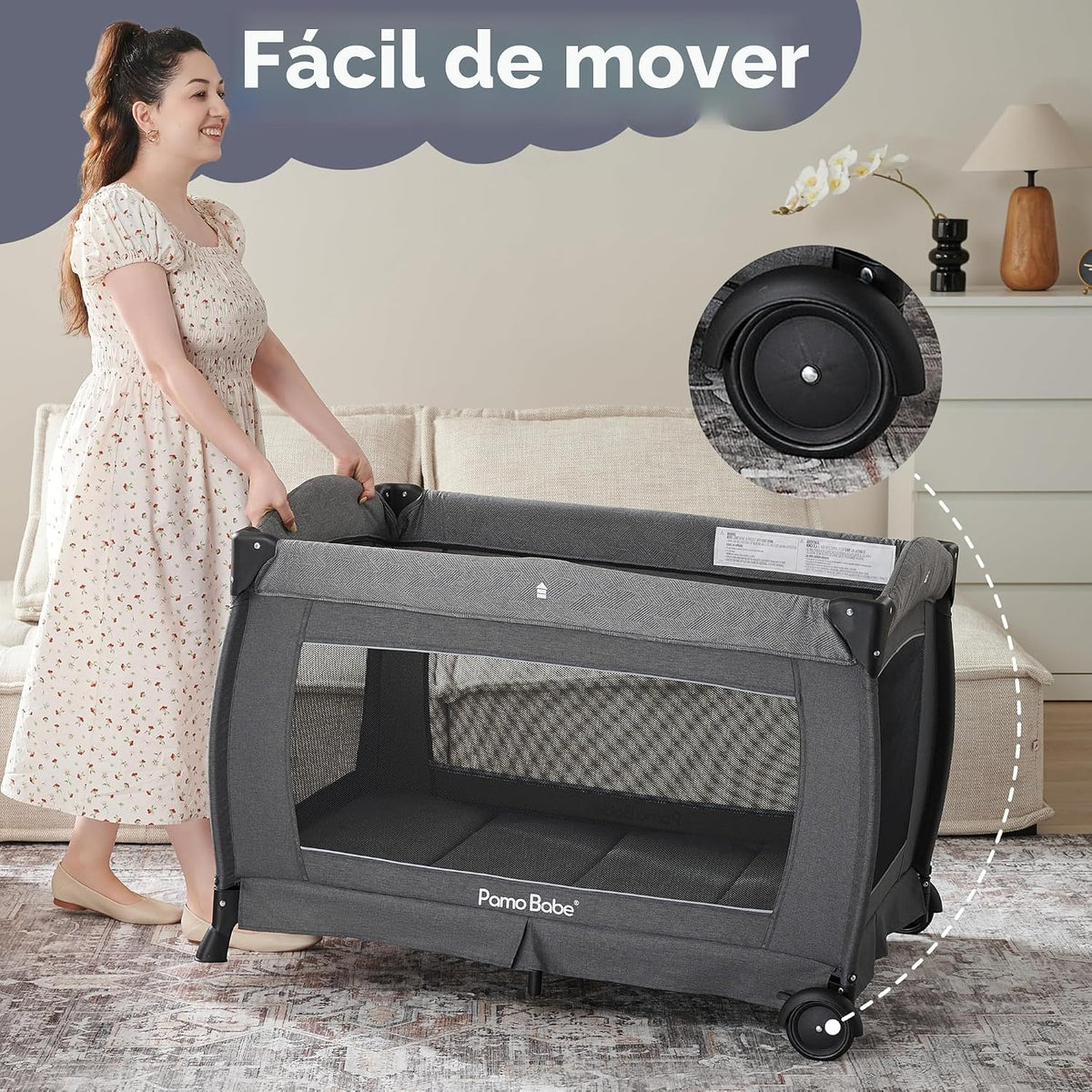 Pamo Babe Pack and Play 4 en 1 - Corral para bebés con moisés y cam...