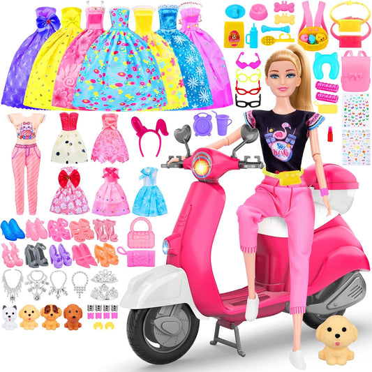 MINIFUN Juego de 75 piezas de scooter para muñecas, ropa y accesori...