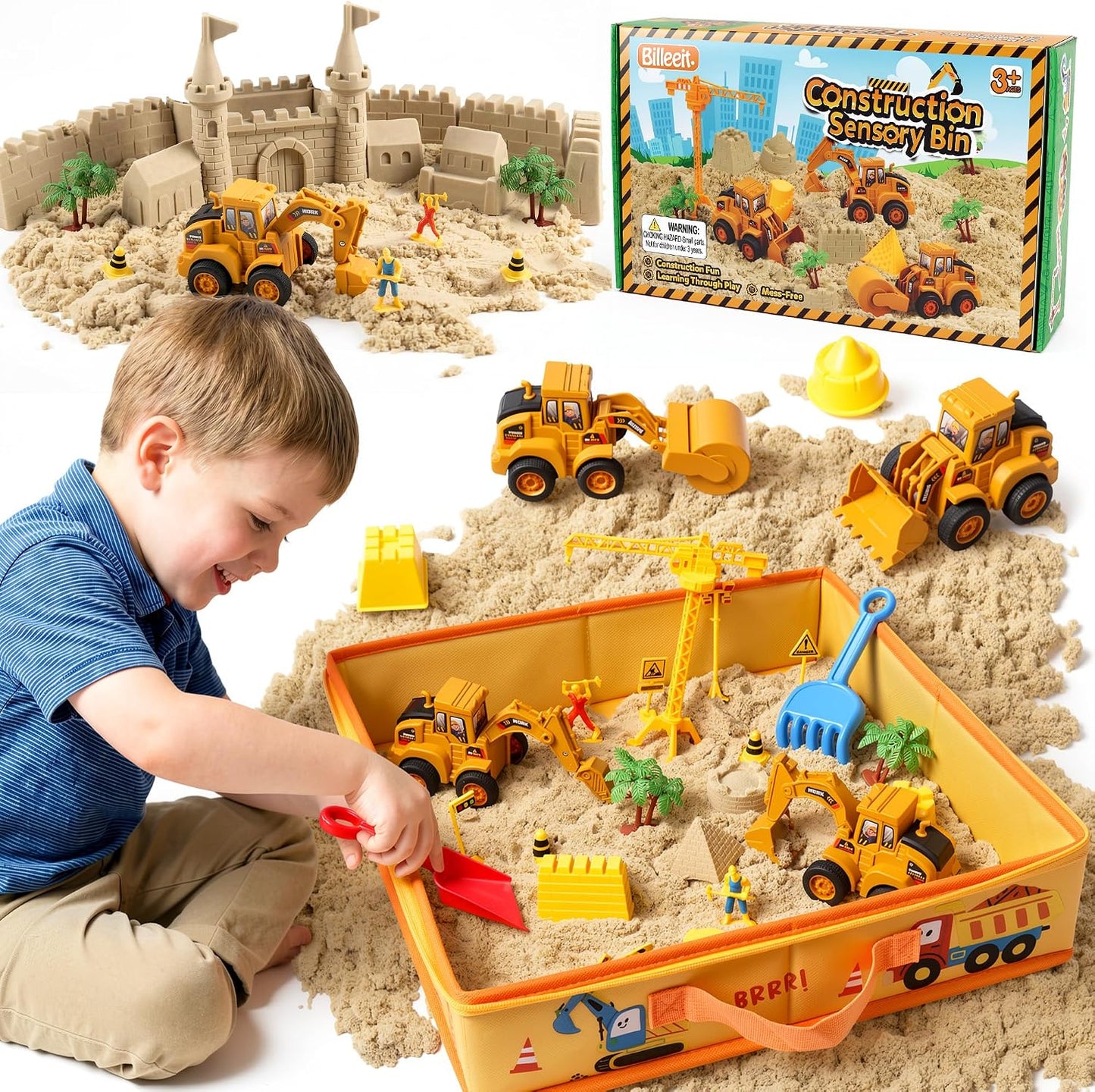 Billeeit Kit de construcción de arena con caja de arena plegable de...