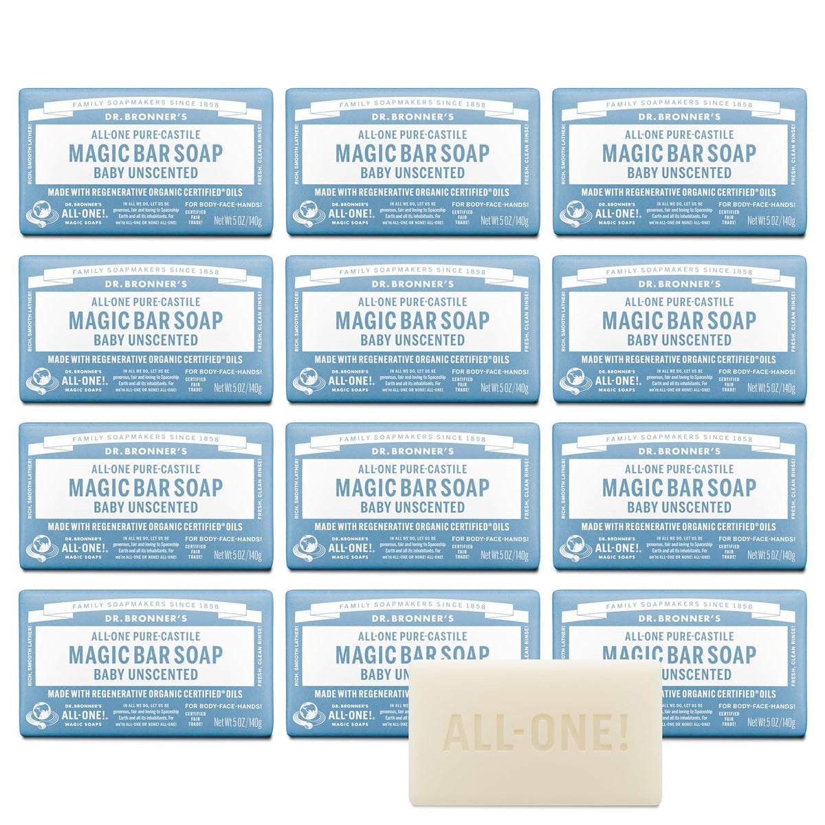 Dr. Bronner's Pure-Castile - Jabón en barra, bebé sin perfume,...