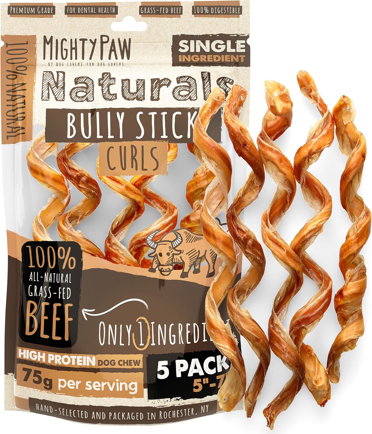 Mighty Paw Naturals - Palitos masticables rizados para perros \u201...