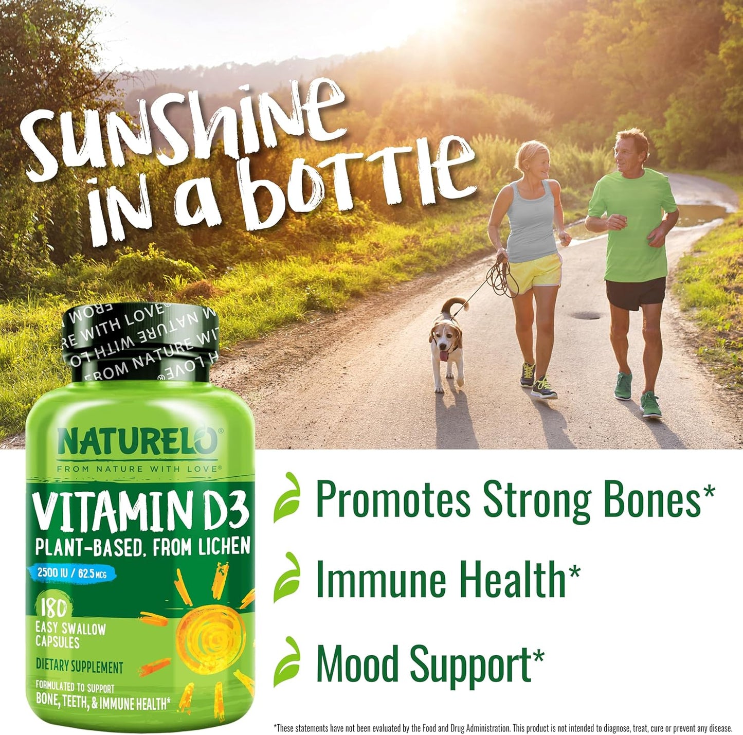 NATURELO Vitamina D - 2500 UI - Basada en plantas de liquen - Suple...