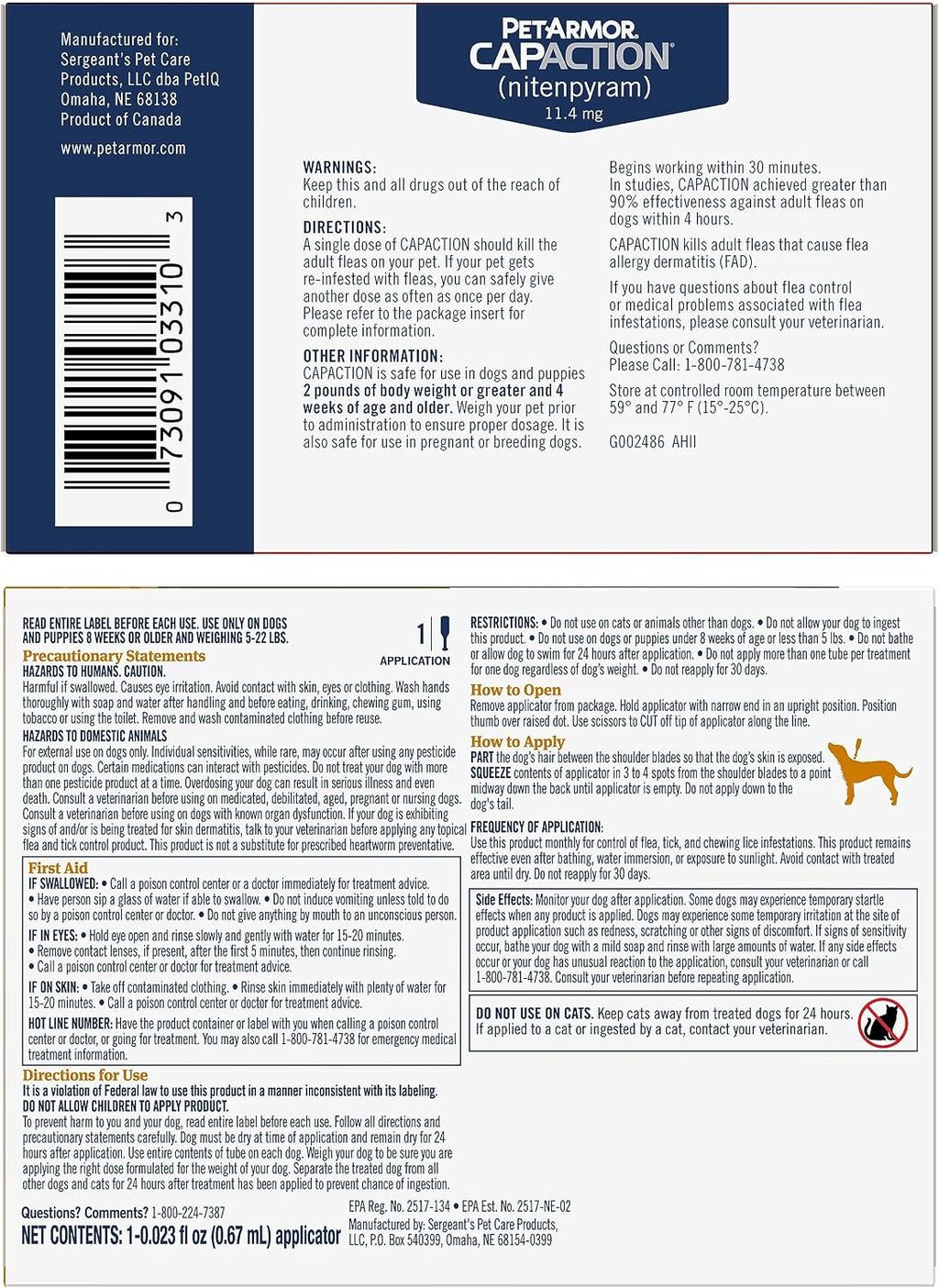 PetArmor CAPACTION Tratamiento Oral contra Pulgas para Perros (6 Do...