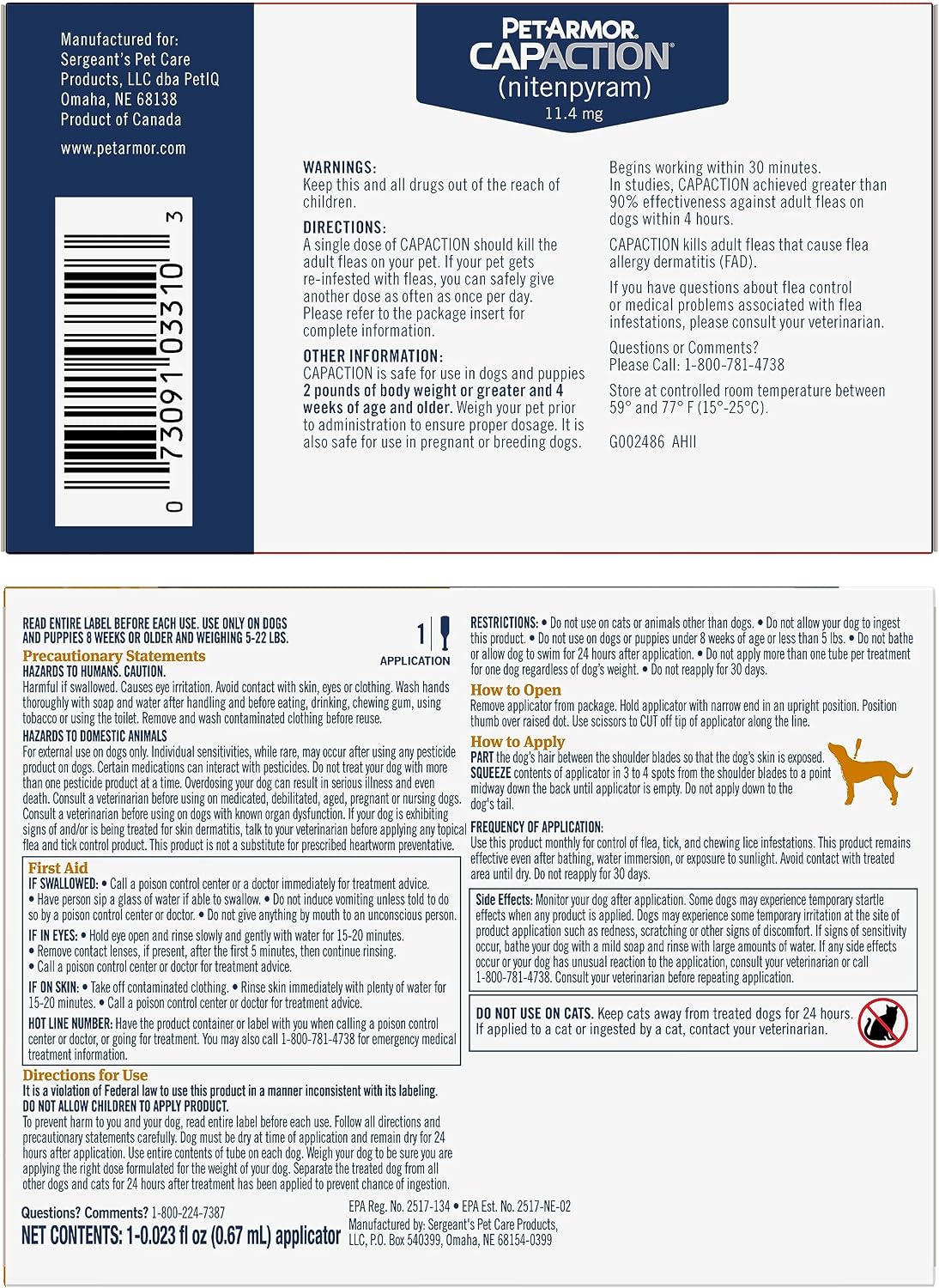 PetArmor CAPACTION Tratamiento Oral contra Pulgas para Perros (6 Do...