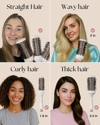 Lily England Juego de Cepillos Redondos para el Cabello, Kit Profesional de Secado con Secador de 4 Piezas con 3 Cepillos Redondos y Peine para Peinado, Juegos de Regalos de Belleza para Mujeres